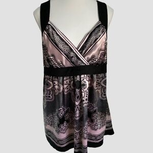 Le Chateau Vintage Black Pink Babydoll Satin Feminine Party Top- Sz-L